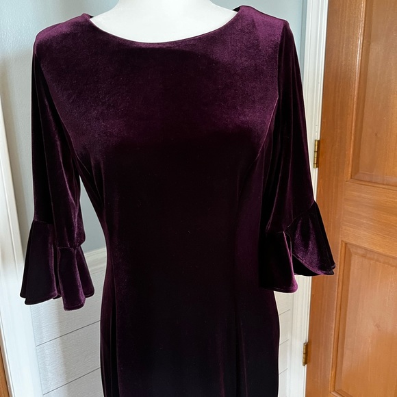 DKNY Velvet Bell Sleeve A-line Dress - Dark Purple size 8 - Picture 6 of 9